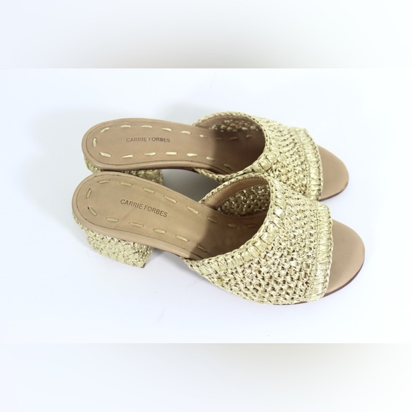 Like New Raffia Slide Sandals with Covered Block Heel Neutral Summer Morrocan - Picture 3 of 11